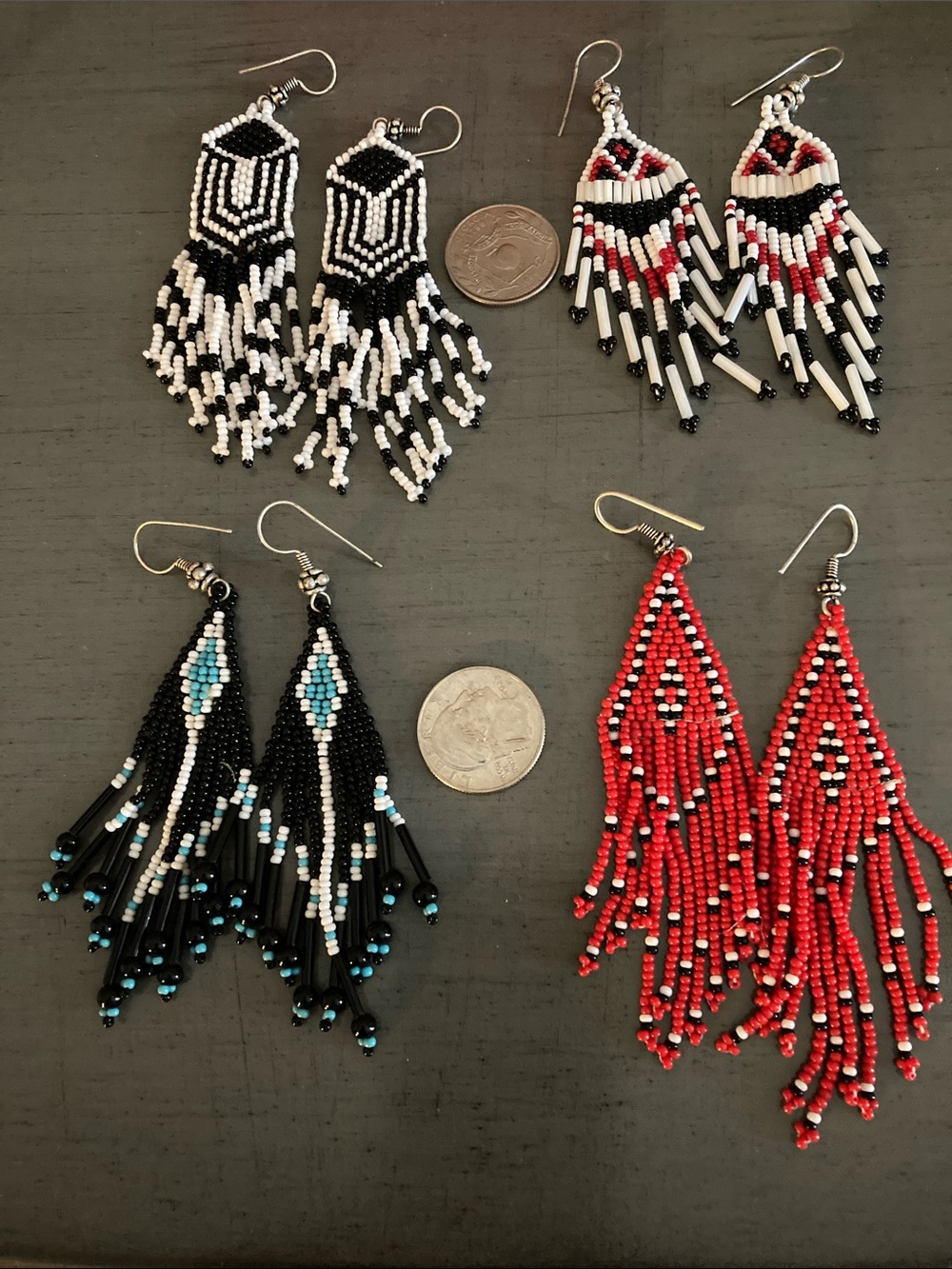 Handcrafted Red Seed Bead Fringe Earrings for Women